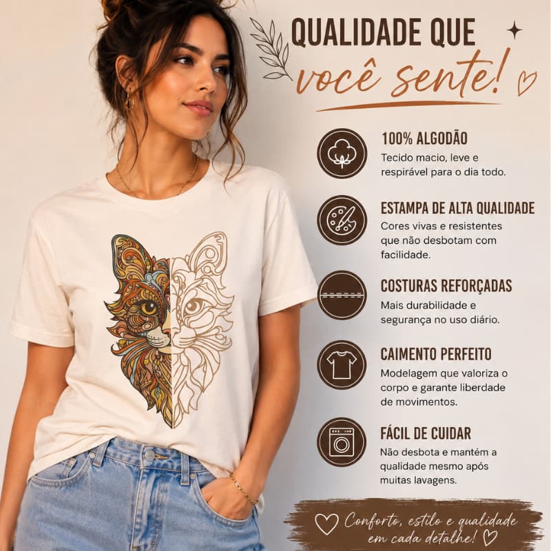 Camiseta Feminina Estampa Desenho Animal Estiloso Qualidade Premium