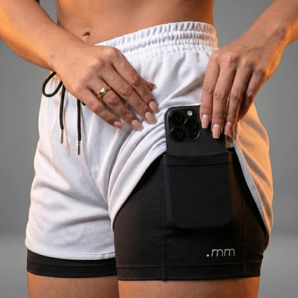 Short Compressão Duplo Feminino 2 em 1 Com Bolso Bermuda Dry Fit