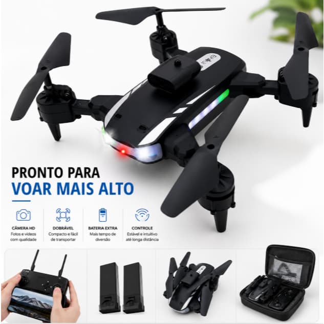 Drone Com Câmera 4K e GPS 2.4GHz com Controle e Case; 2 Baterias; Modelo para Iniciantes; Dobrável