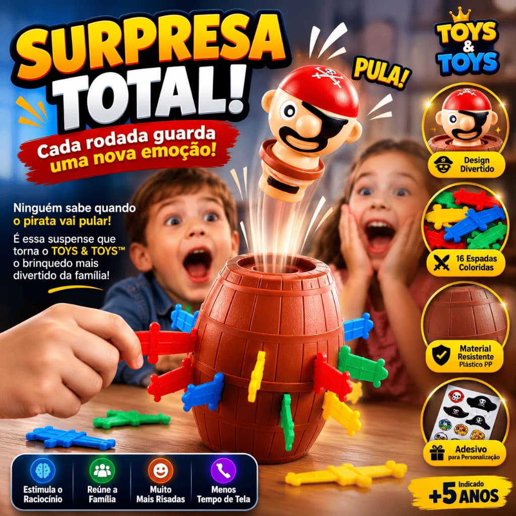 Jogo Pula Pirata TOYS & TOYS com 16 Espadas Brinquedo Infantil Divertido Jogo de Mesa para Crianças.