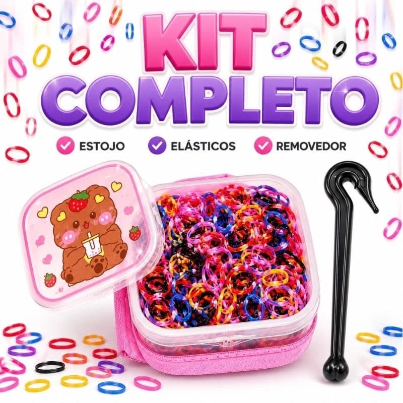 Kit Mini Liguinhas de Silicone para Cabelo com Estojo e Removedor de Elásticos