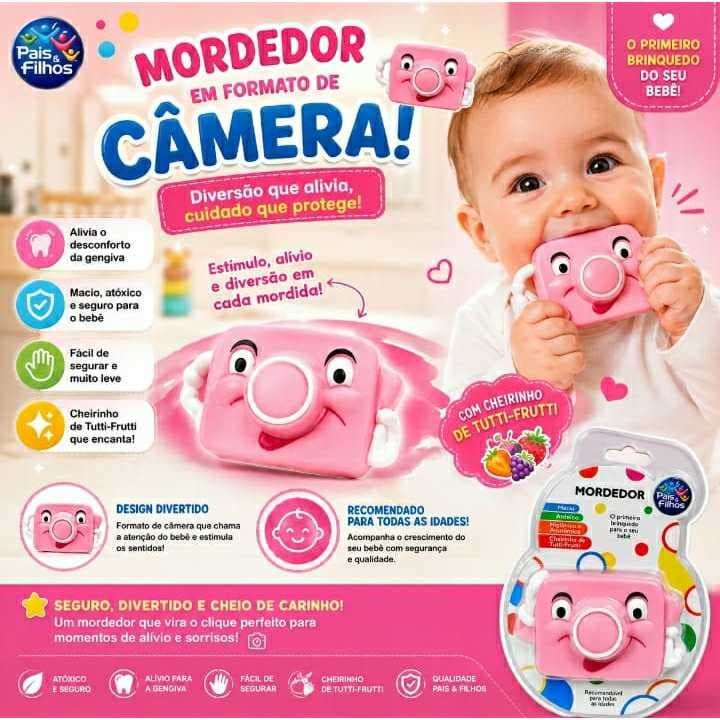 Mordedor maquina fotográfica para Bebês ou Pets a partir de 4 meses
