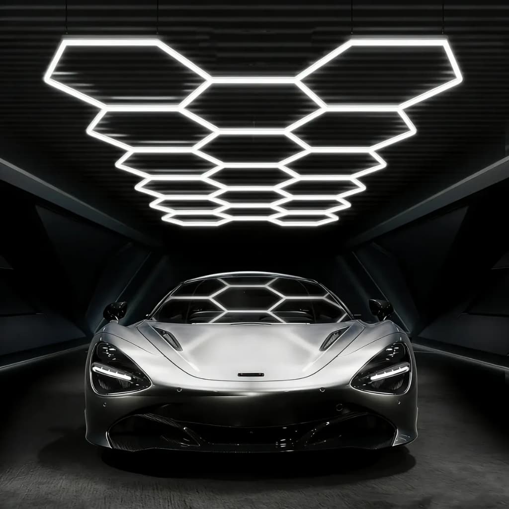 Luminária LED Colmeia Hexagonal 5 Furos 6500k 231wpara Garagem, Salão de Beleza e Barbearia teto