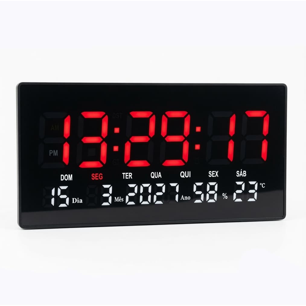 Relógio De Parede LED Digital Grande Cronômetro 12/24h Temperatura Calendário Alarme Casa Sala