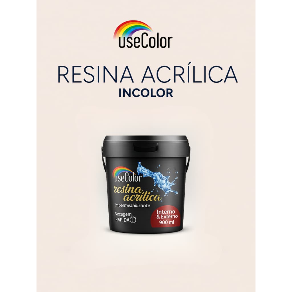 Resina Acrílica 900ML Incolor Brilhante Base Água impermeável Multiuso