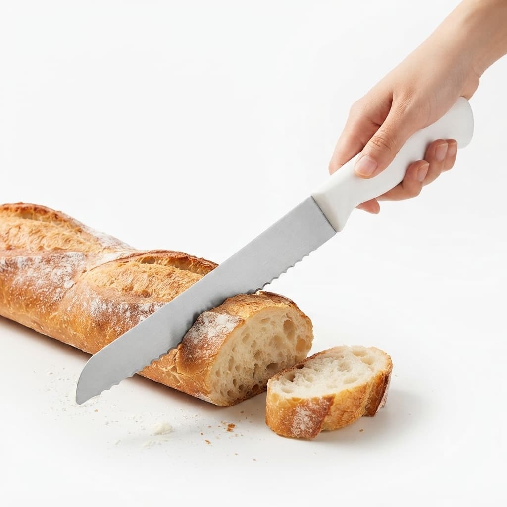 Faca de Pão Bolo Torta Lâmina Aço Inox 30cm Cabo Plástico Branco Cozinha Serra Serrilha