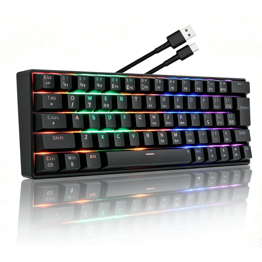 Teclado Mecânico Gamer Compacto 60% 63 Teclas Switch Blue Rainbow RGB Anti-Ghosting USB
