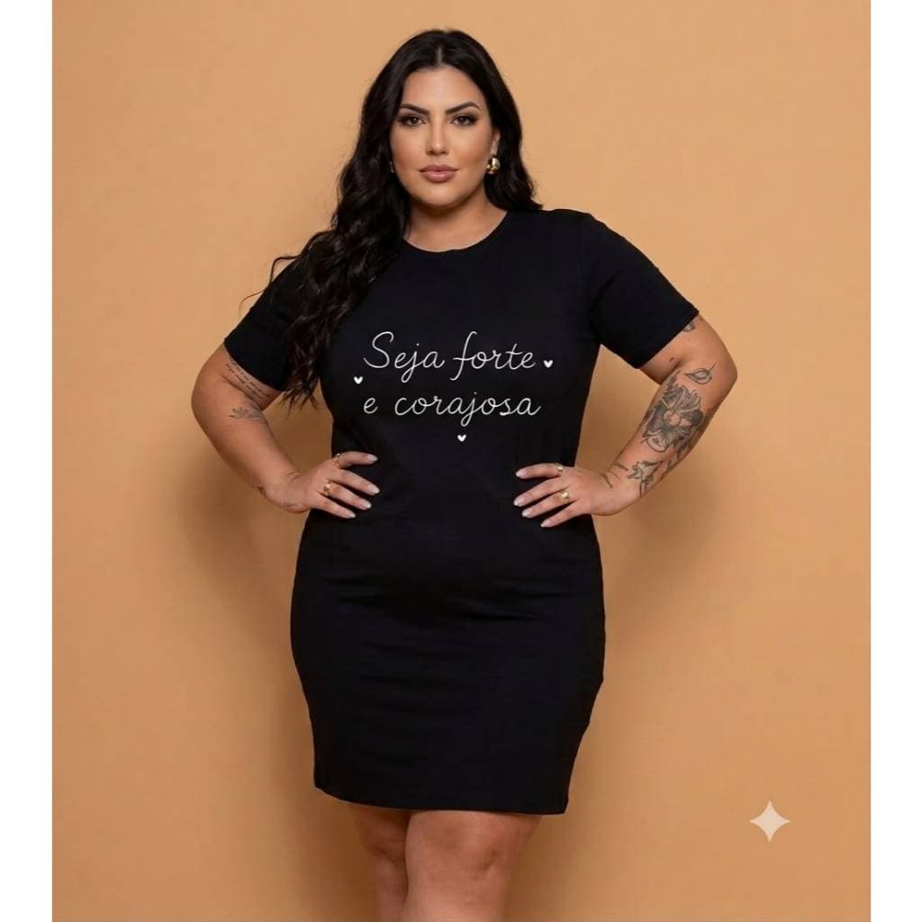 Vestido Plus Size Seja Forte Feminino Manga Curta Casual  Tecido Confortavel