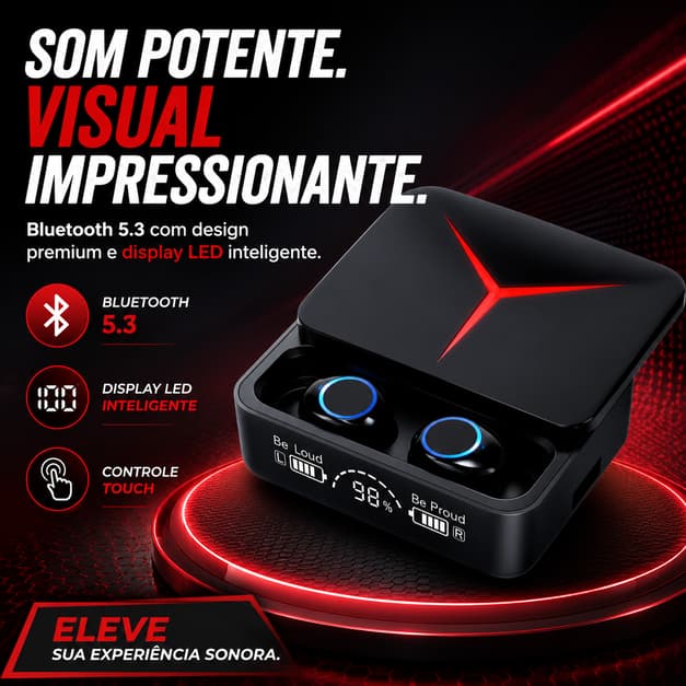 Fone Bluetooth Altomex M90 Pro LED Bluetooth 5.3 Case Deslizante TWS Redução de Ruído