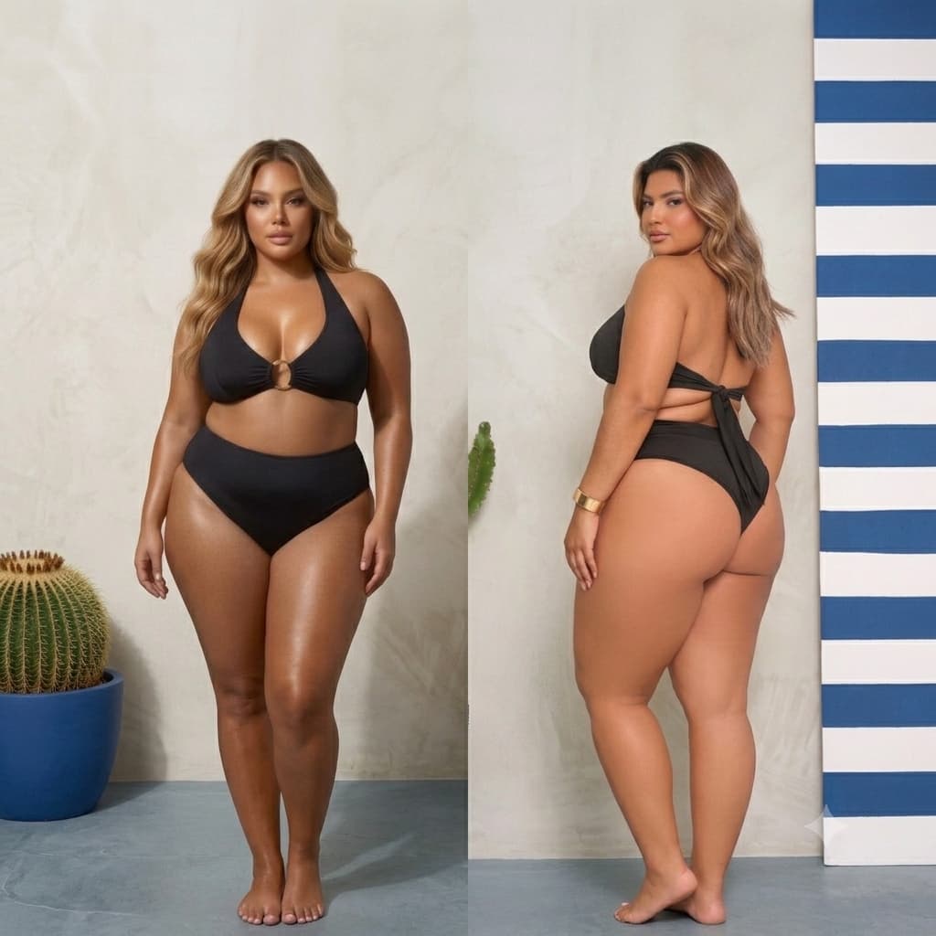 Biquini Plus Size Feminino Com Bojo Cintura Alta Hotpant  Modelador Poliamida Alta Sustentaçao Verão