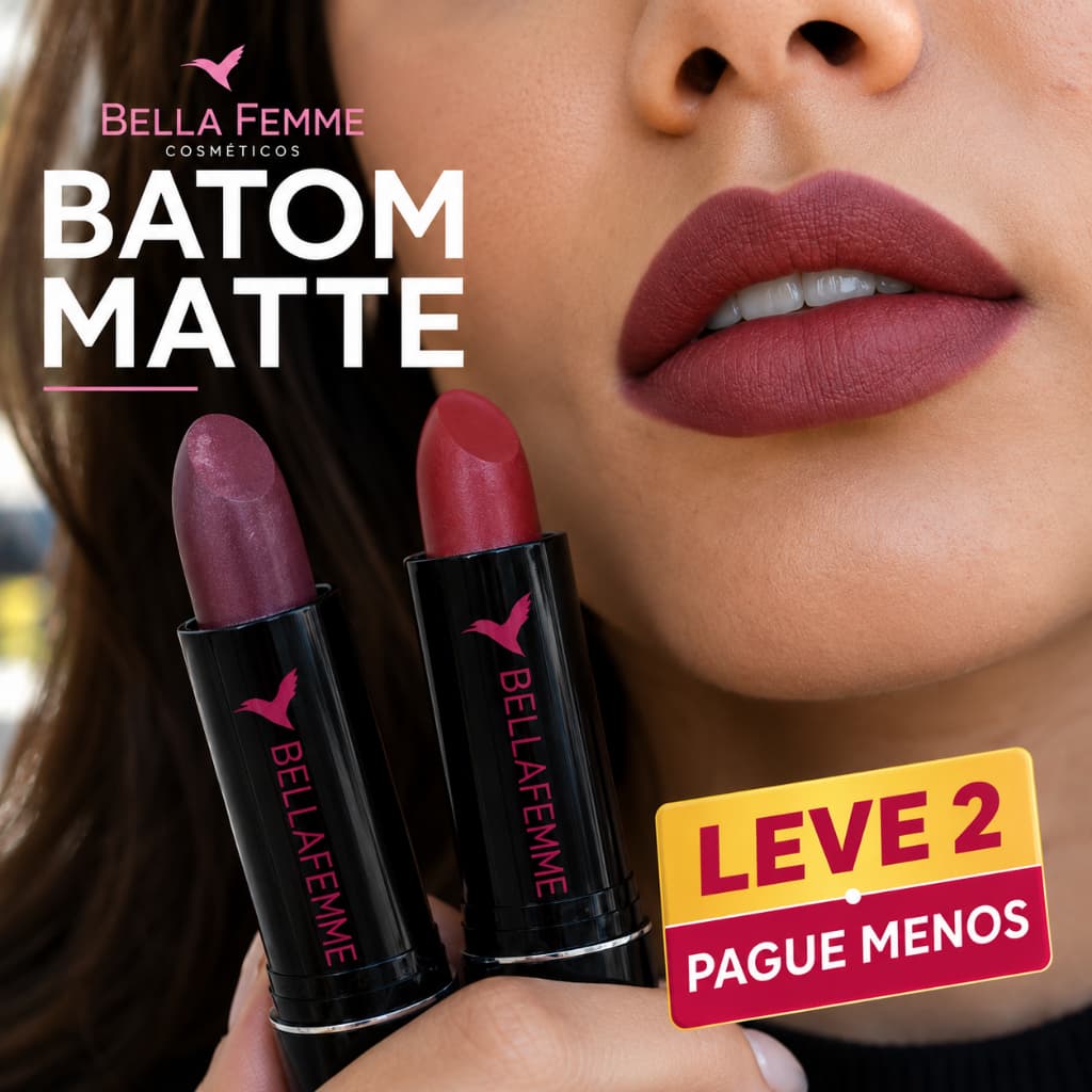 Batom bastão Matte Bella Femme l cores nudes e escuras I cremoso e hidratante - LEVE 2 PAGUE MENOS