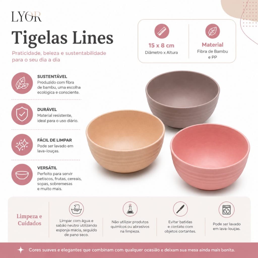 Bowl Redondo em Fibra de Bambu Cores Sortidas 750ml Lyor