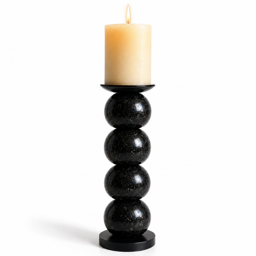Candelabro Decorativo em Pedra Vulcânica 40cm | Porta-Velas Artesanal em Metal e Pedra Natural | Decoração Sofisticada