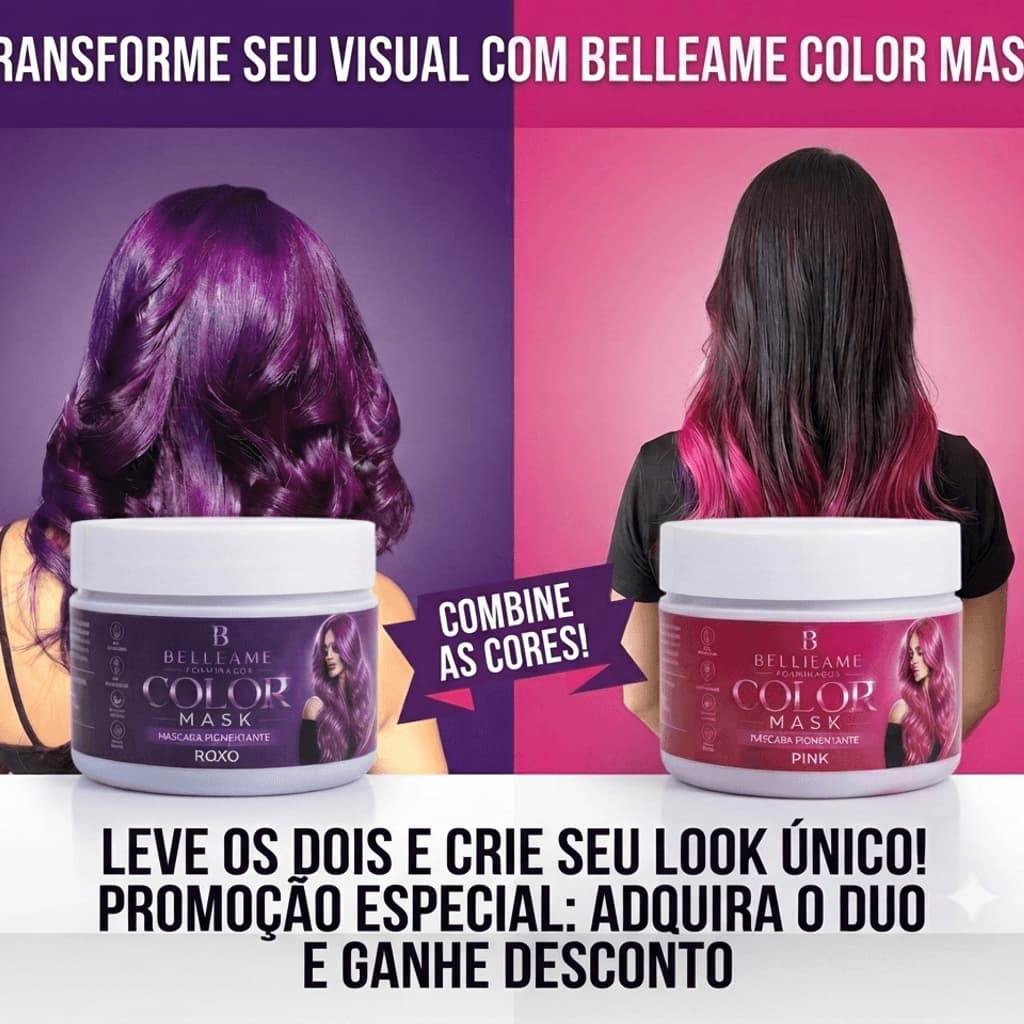 Mascaras Matizadoras Sem Amônia efeito 100% Natural Combo Roxo e Pink