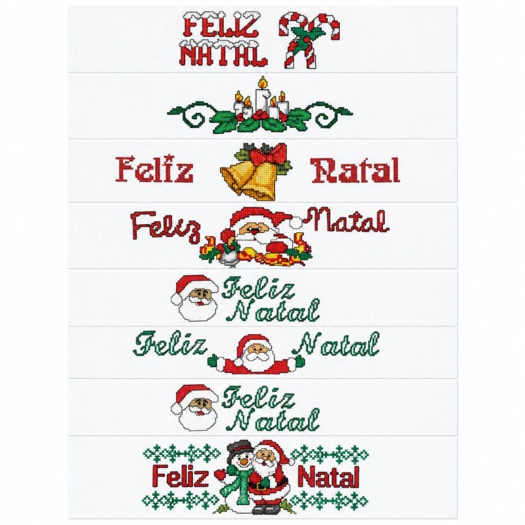 Kit 07 Faixa Ponto Cruz de Natal ganhe 1 faixa de brinde medidas 9,7cm x 50cm compr p/ panos de prato semaninha