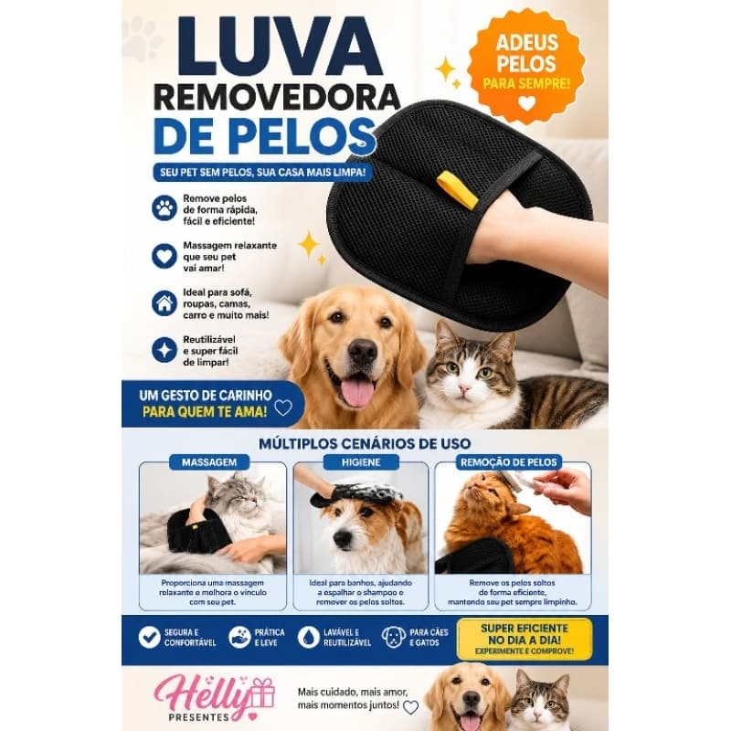 Luva Tira Pelos de Pet Escova Dupla Face Adesiva Para Limpeza de Roupas Sofá e Cama