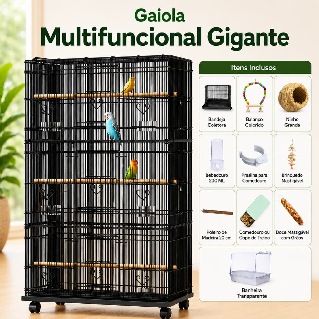 Gaiola Extra Grande Para Pássaros Papagaio Calopsita Viveiro De Criação Em Aço Carbono Resistente