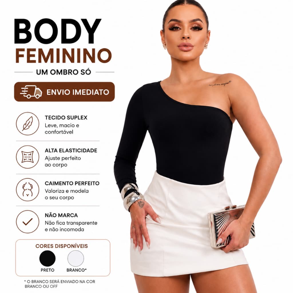 Body Feminino Um Ombro Só Manga Longa Suplex Mula Manca