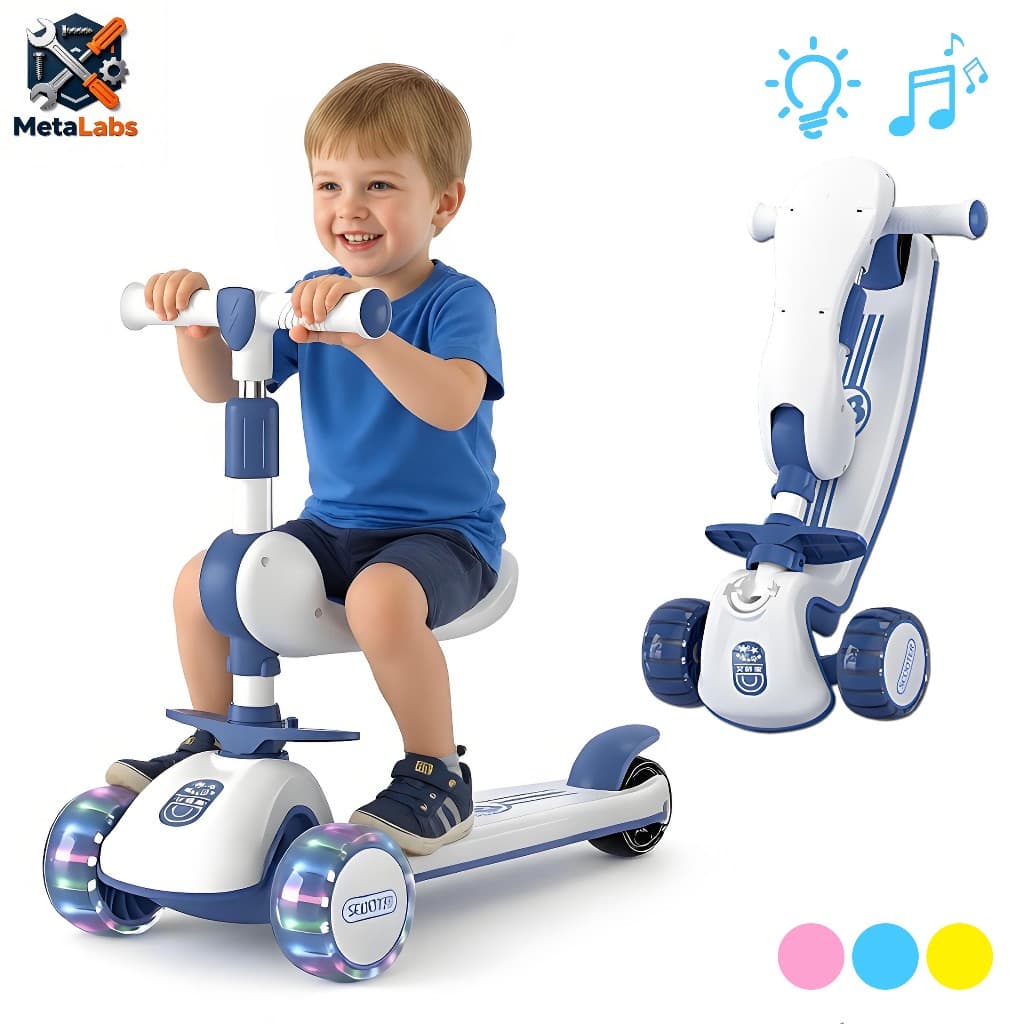 Patinete Infantil Dobrável com Assento e LED Brilhantes Menina e Menino