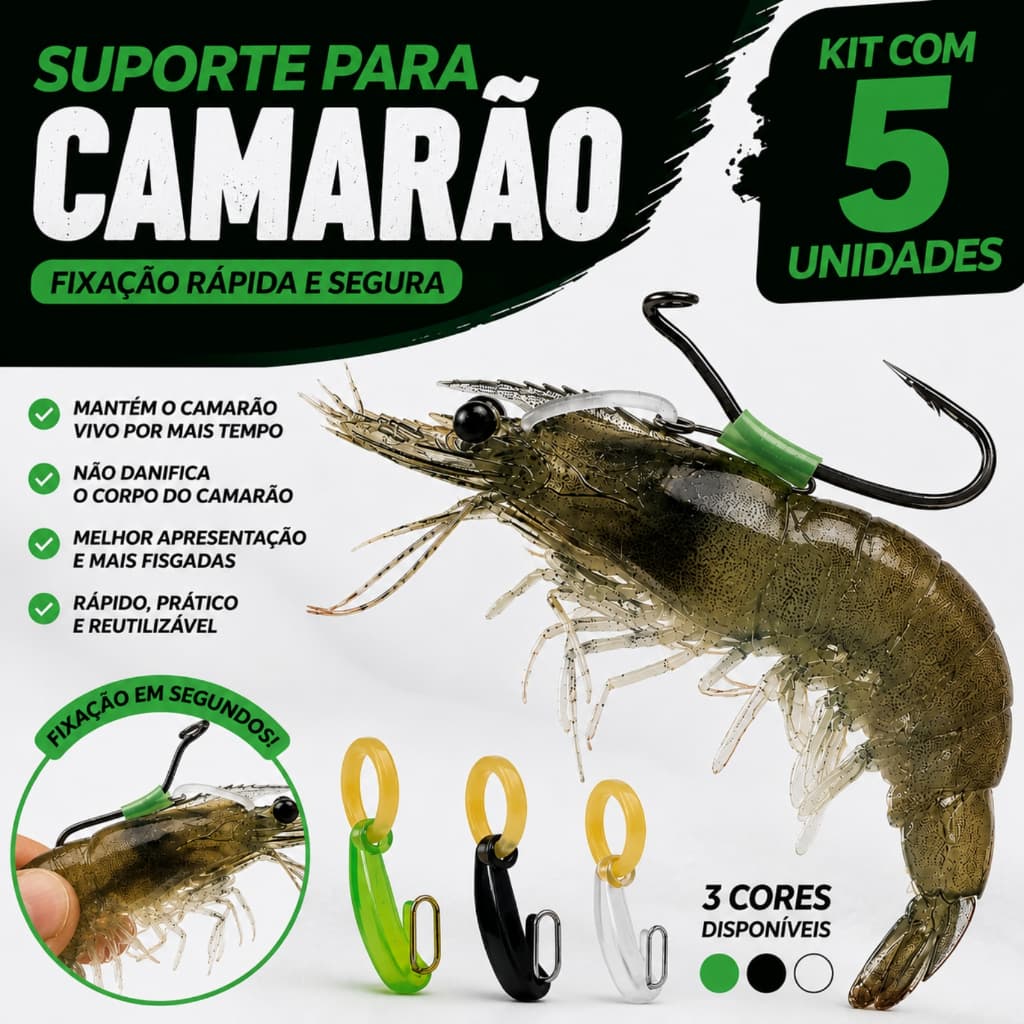 Gancho Luminoso Camarão Vivo Suporte Fixador Isca Viva Super Glow Conjunto Kit com 5 Unidades
