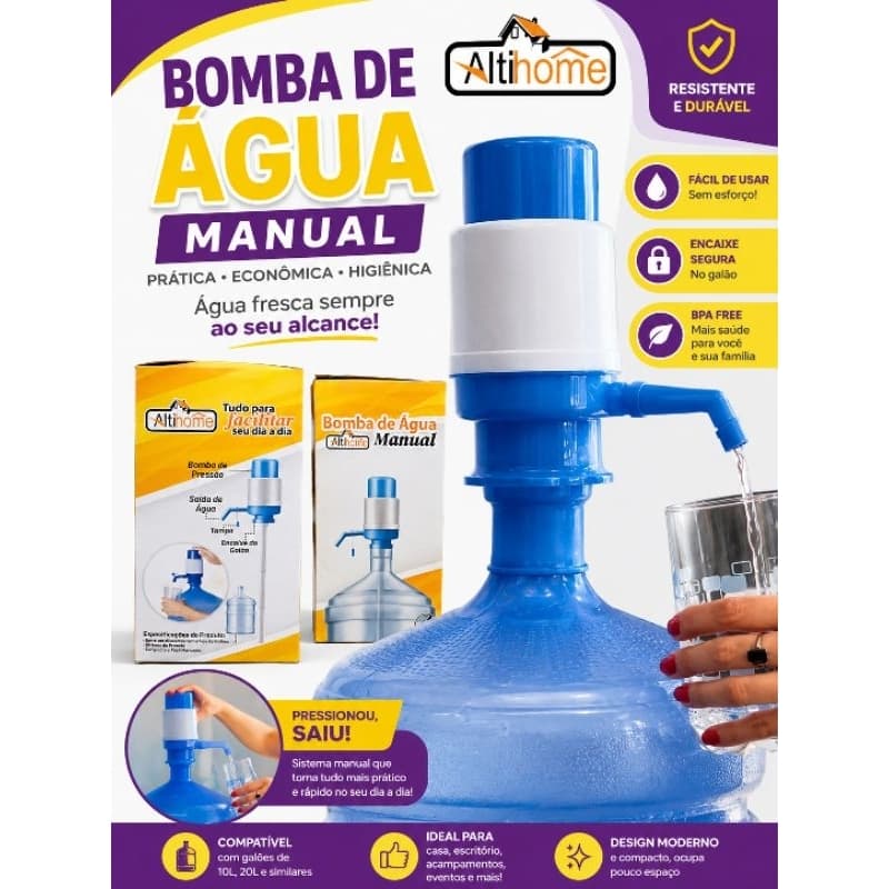 Bomba de Água Manual para Galão 10L e 20L | Dispenser Manual com Pressão | Prática, Higiênica e Fácil de Usar