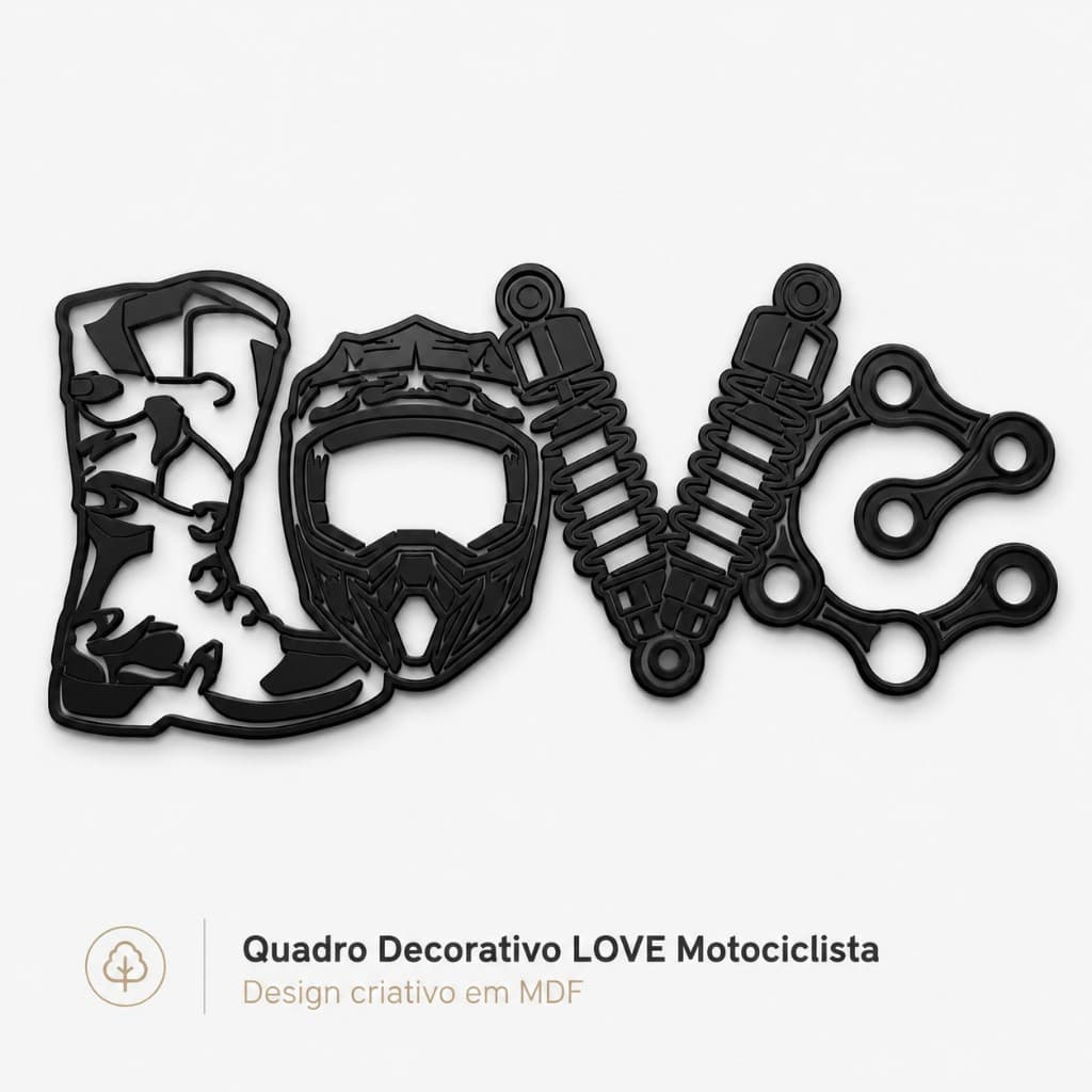 Quadro Decorativo em MDF Preto – LOVE Motocross para Apaixonados por Duas Rodas
