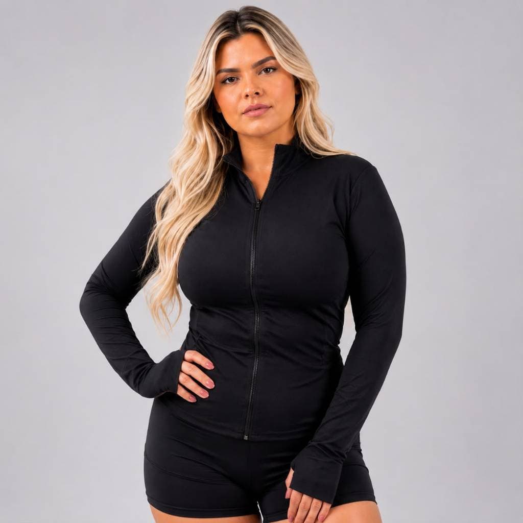 Blusa Academia Feminina Manga Longa Com Zíper Poliamida Premium Modeladora Fitness