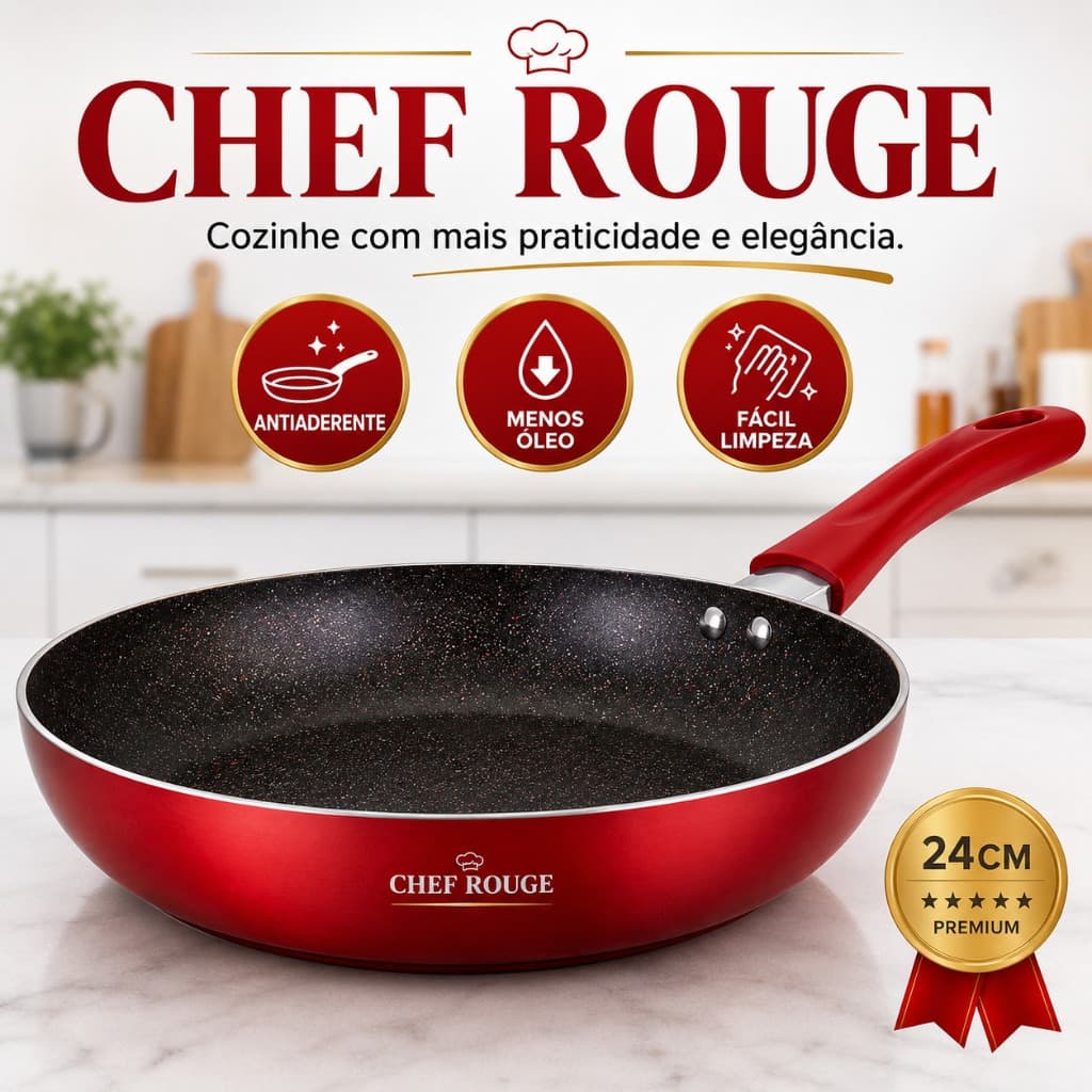 Frigideira Antiaderente Nanoceramica 24cm Vermelha Panela Duravel Facil Limpeza