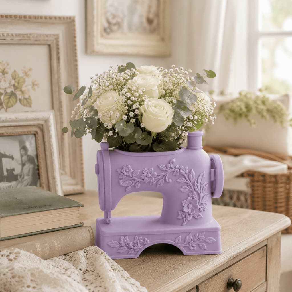 Vaso Decorativo Máquina de Costura Vintage | Porta Flores | Decoração Ateliê Costura Presente