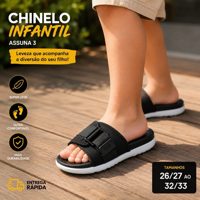 Chinelo Infantil Assuna 3 S.Liga Preto/Branco chinelo sandalia linda infantil unissex