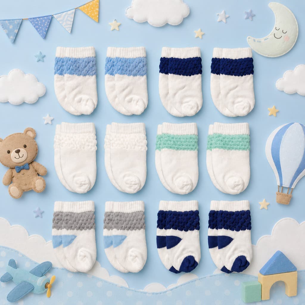 Kit 12 Pares Meias Para Bebê Recém Nascido Baby Menino Masculino RN Infantil (0-12Meses)