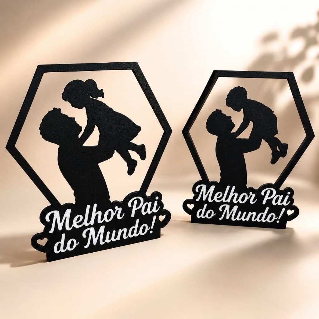Placa Decorativa Pai do Mundo Presente Dia dos Pais Silhueta Mesa