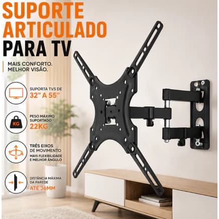 Suporte Tv Tri Articulado Lcd Led Plasma 22 A 55 Pol para parede 32 40 42 43 47 50 52 55 polegadas