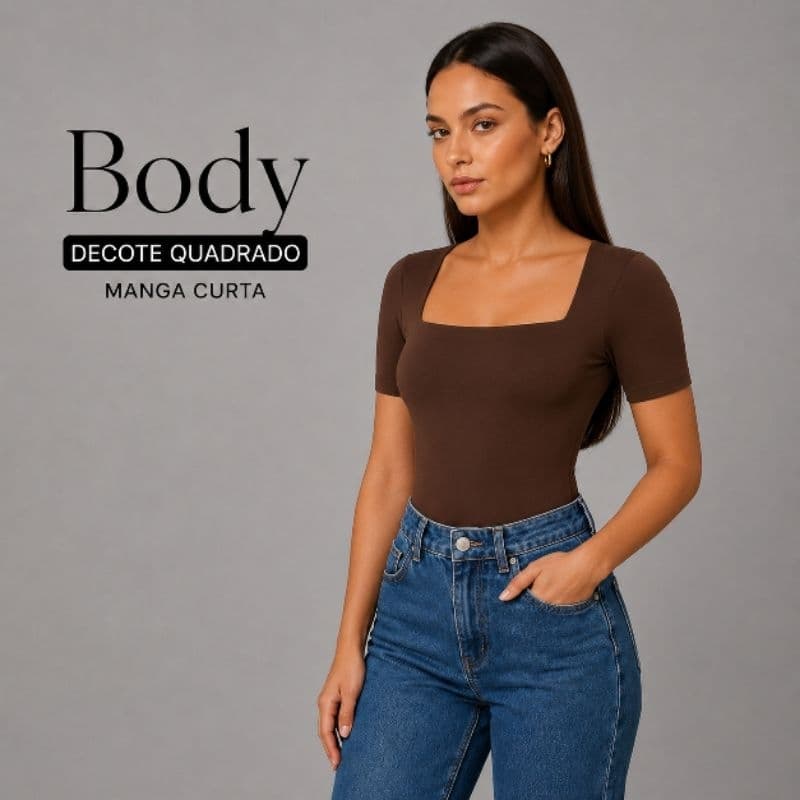 KIT 2 BODY FEMININO DECOTE QUADRADO MANGA CURTA FORRADO SUPLEX PREMIUM