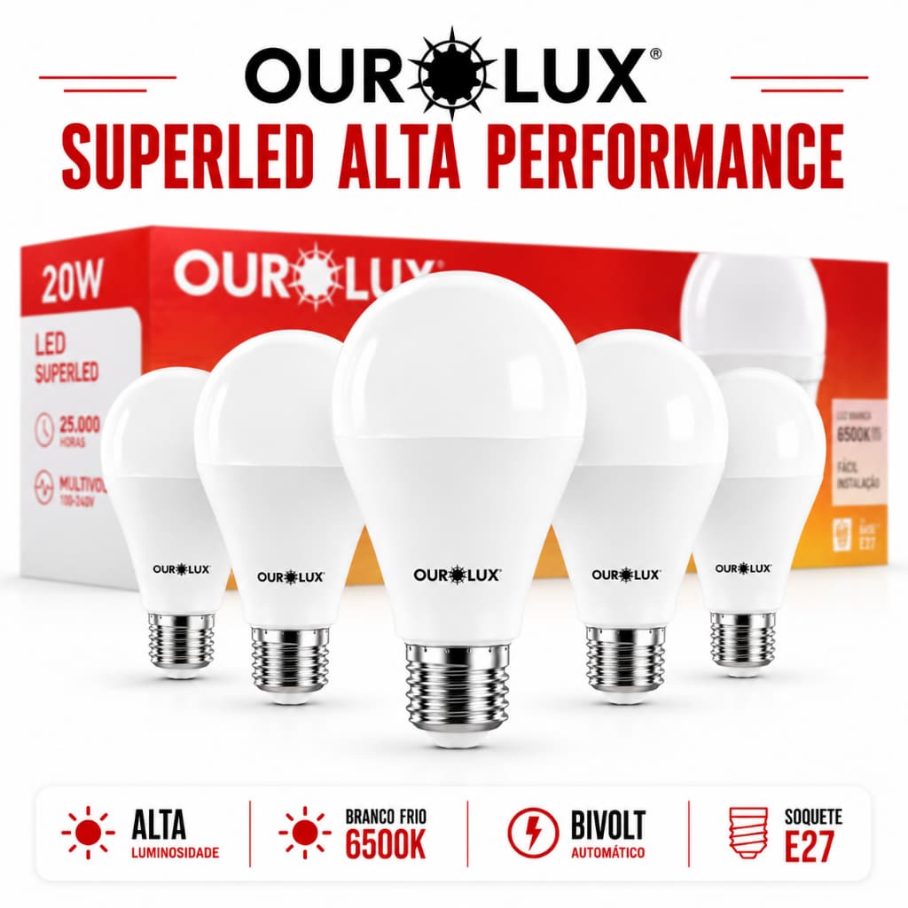 Lampada LED 20 Watts Lâmpada Ourolux Branca Até 85% Economia Lampadas Alta Potência Bivolt 6500K