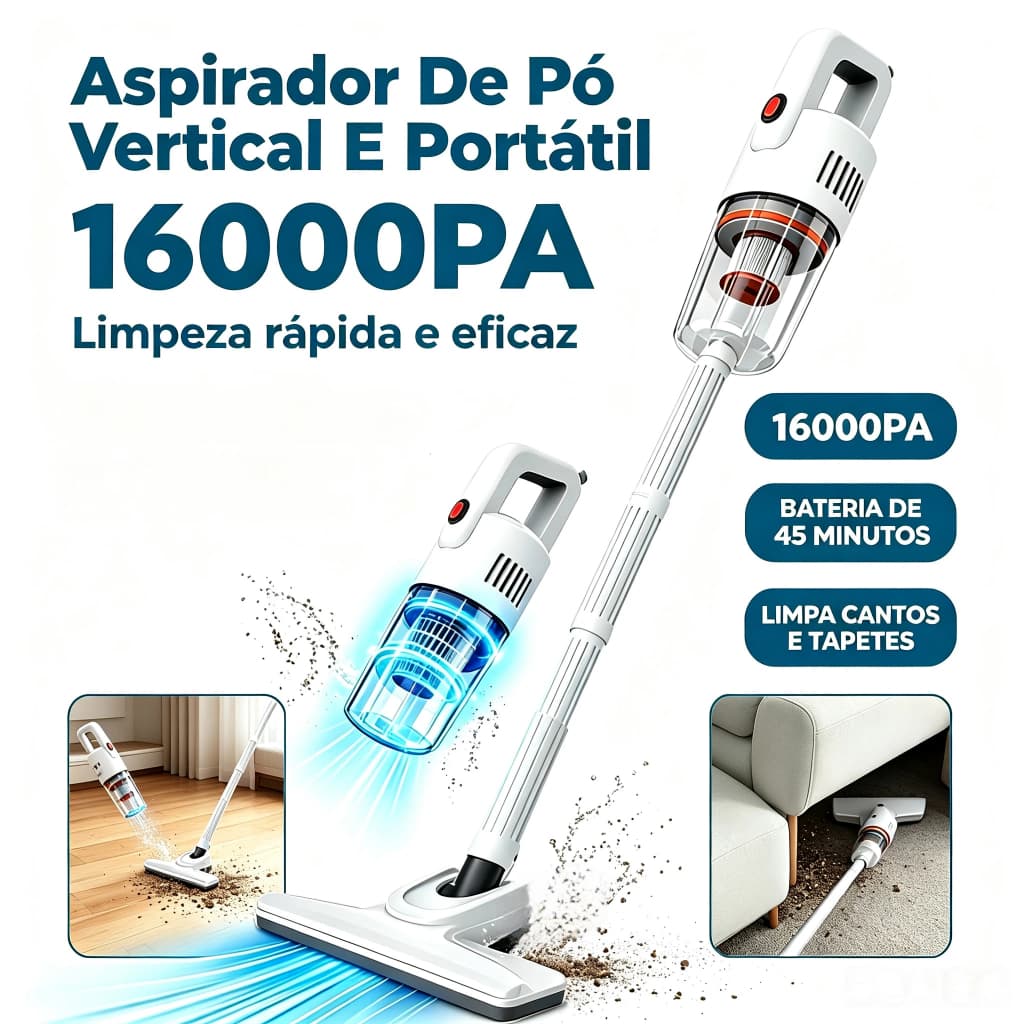 Aspirador De Pó Vertical E Portátil,Aspirado Com Fio Portátil De Mão,2000W 850ML  De Capacidade Com Filtro HEPA