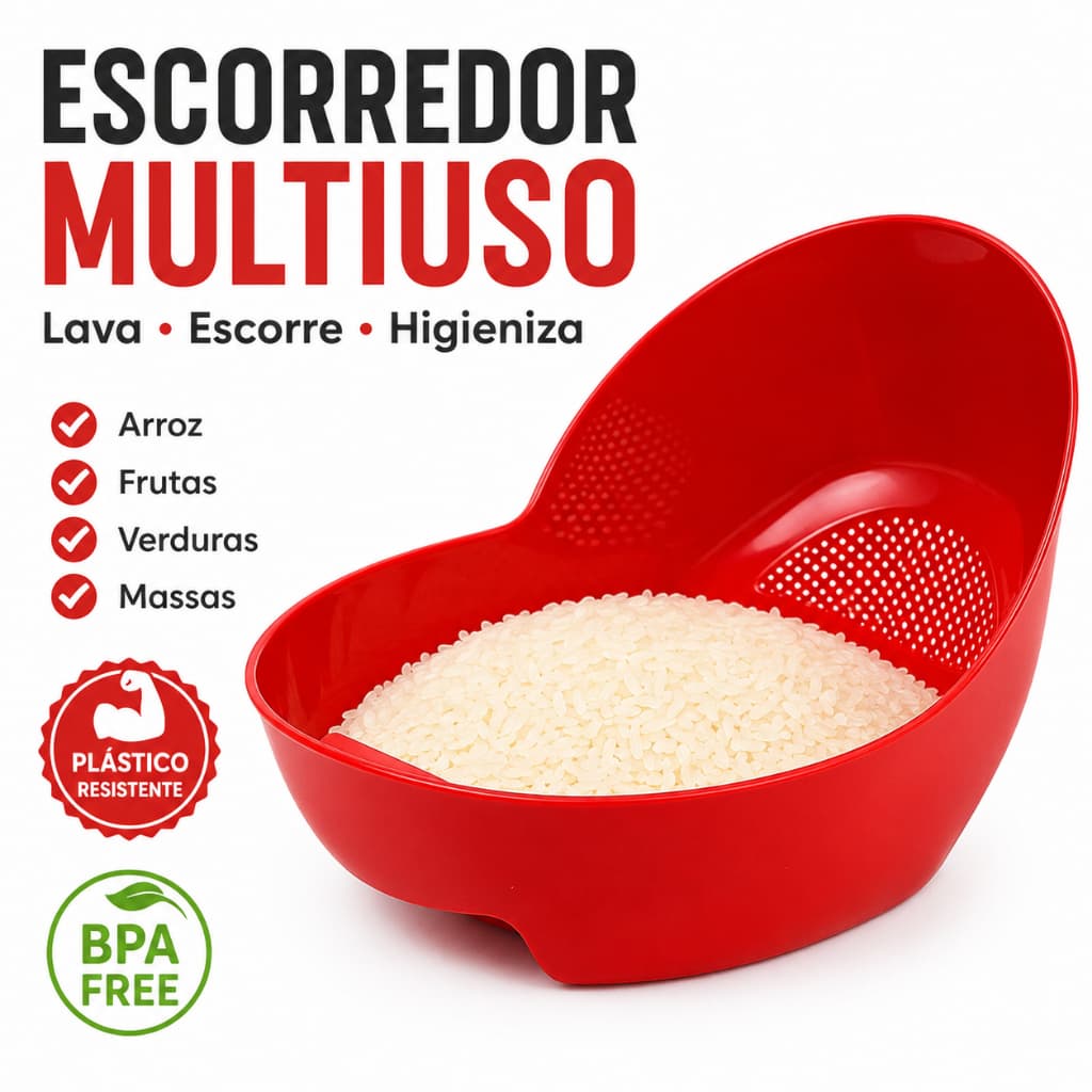 Escorredor de Arroz Multiuso Lava Alimentos Frutas Verduras Macarrão Feijão Plástico Resistente Coador Grande