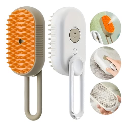 Escova Elétrica 3 em 1 para Pets Vaporizada Portátil | Removedor de Pelos Massageadora Cães e Gatos