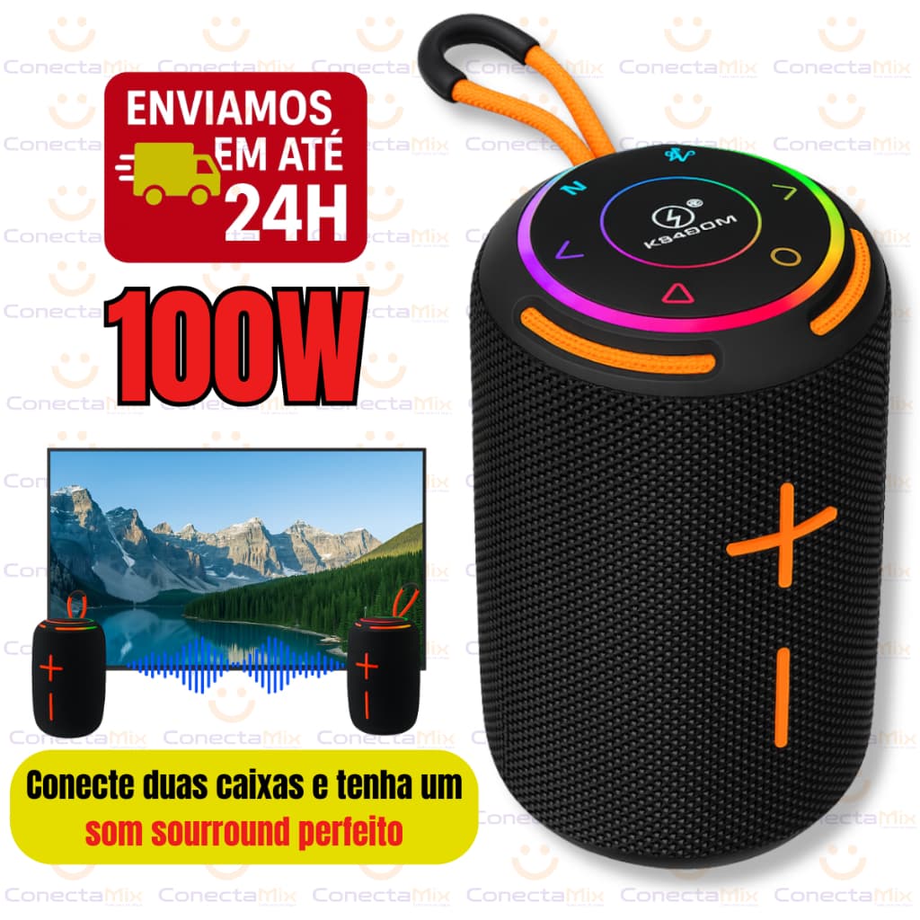Caixa de Som 100w Portátil Bluetooth a Prova D'água LED & IPX6 — Bluetooth + Super Grave