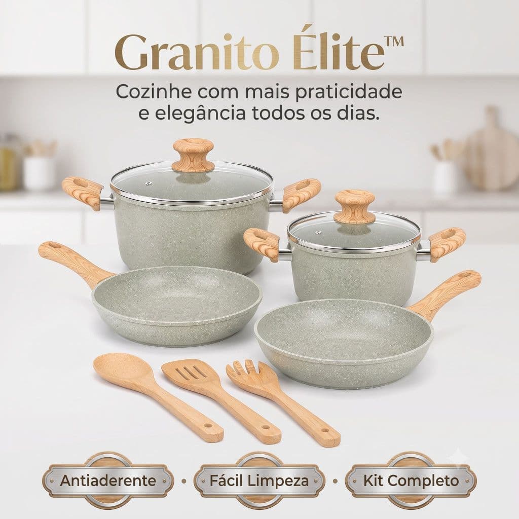 Kit Panelas Antiaderente 4 Peças + 3 Utensílios Tampas de Vidro Fácil Limpeza Cozinha Cinza