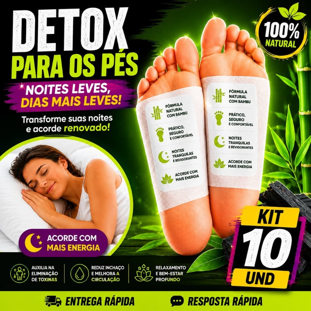 Kit 10 Detox Para os Pés Elimina Impurezas Alívio Relaxamento - Adesivo Remove Toxinas e Inchaço