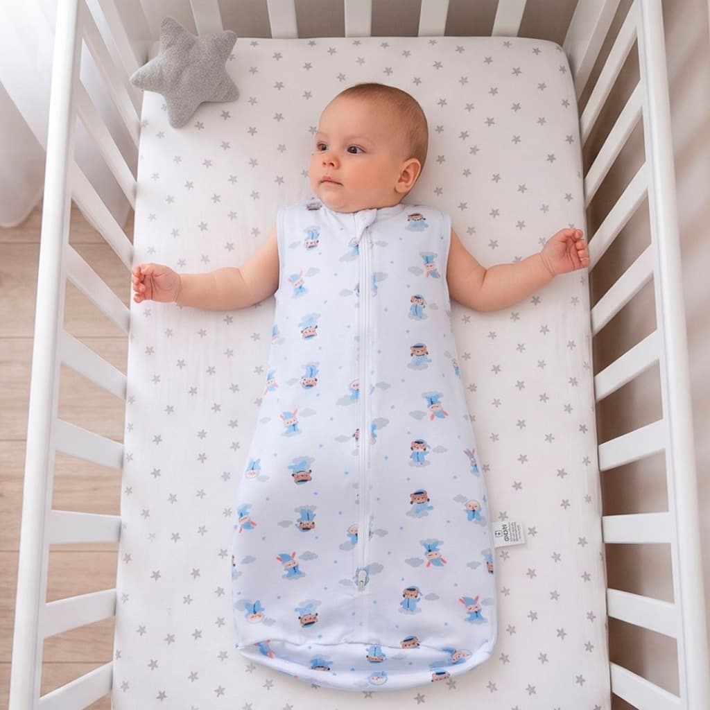 Saco de Dormir Bebê Verão Algodão P de 0 a 3 meses Casulo Bebe Carneiro Azul