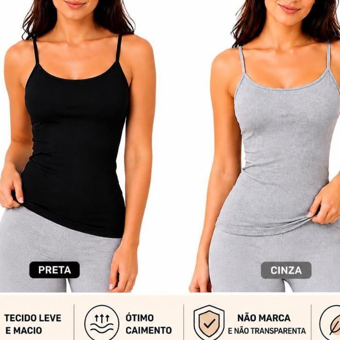 Blusa Regata Feminina Alça Fina Regatinha Tendência Básica Bojo