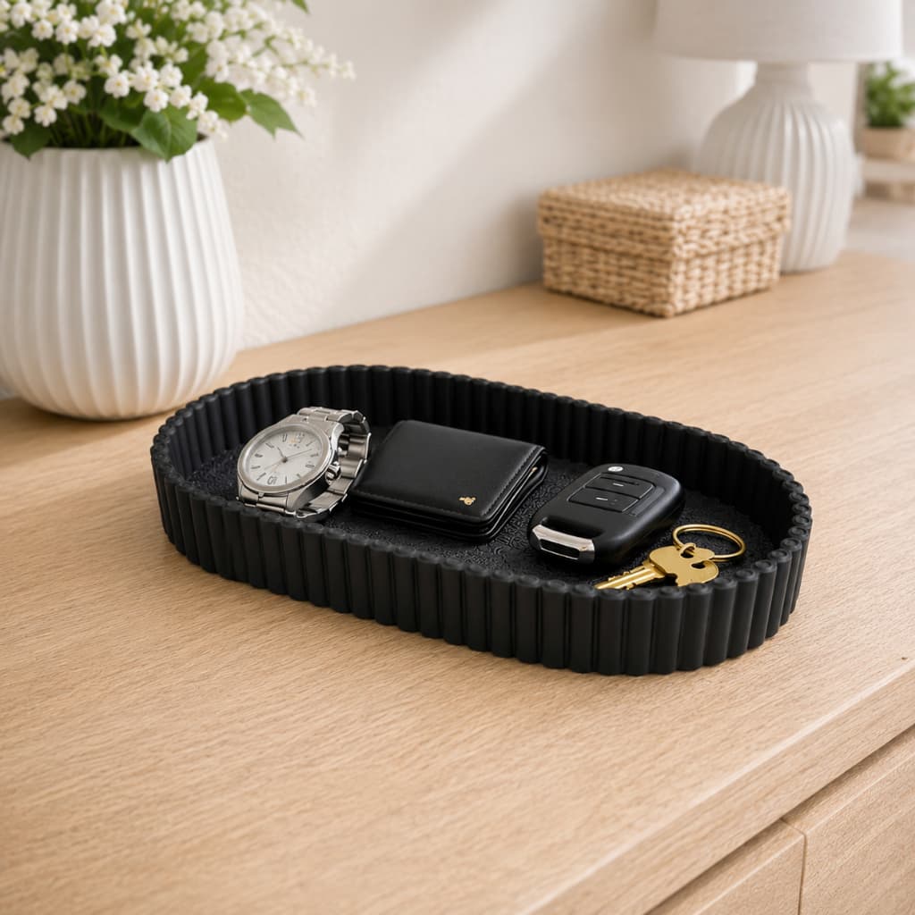 Bandeja Organizadora Decorativa Canelada Moderna – Porta-Chaves, Joias e Acessórios | Ideal para Mesa, Sala, Escritório