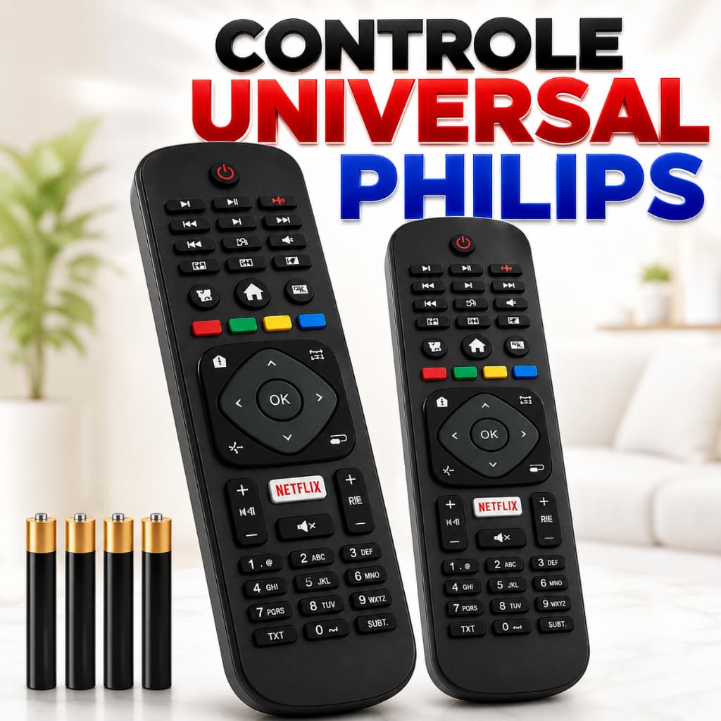 Controle Remoto Universal Philips Smart TV Netflix Compatível + Pilhas