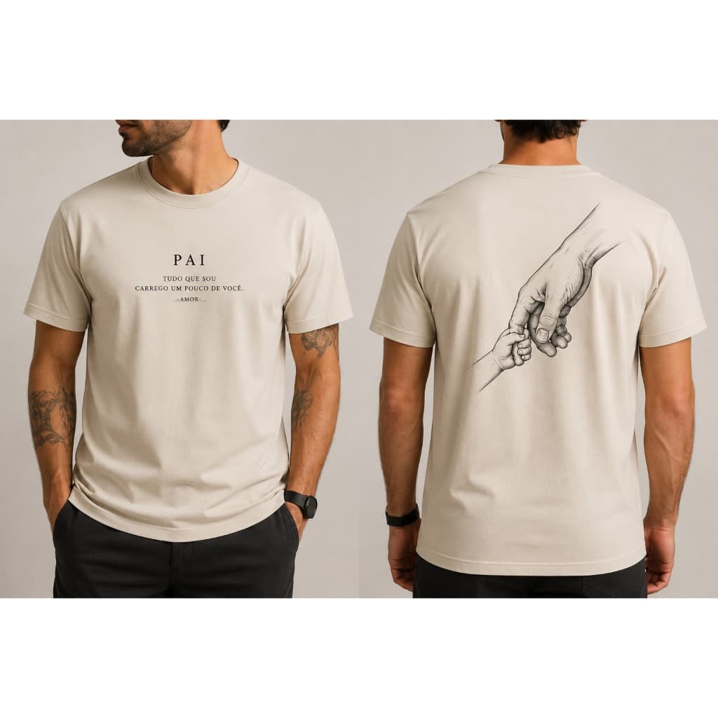 Camiseta Dia dos Pais 100% Algodão Fio 30.1 Bege Claro Presente Pai Estampa Exclusiva Premium