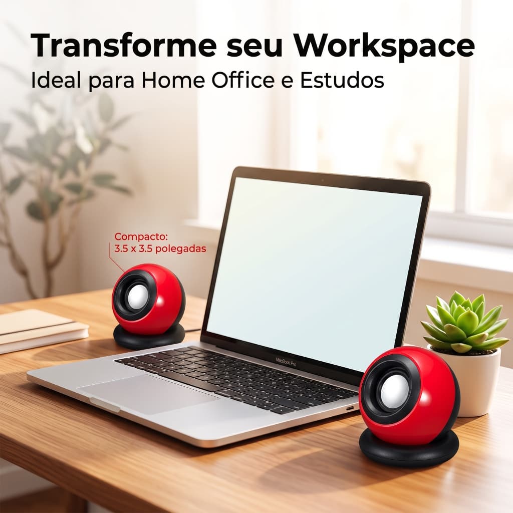 Caixa de Som D-008 Magic Ball 2.0 Estéreo USB P2 Caixinha de Som para Notebook Computador Design Compacto Vermelho