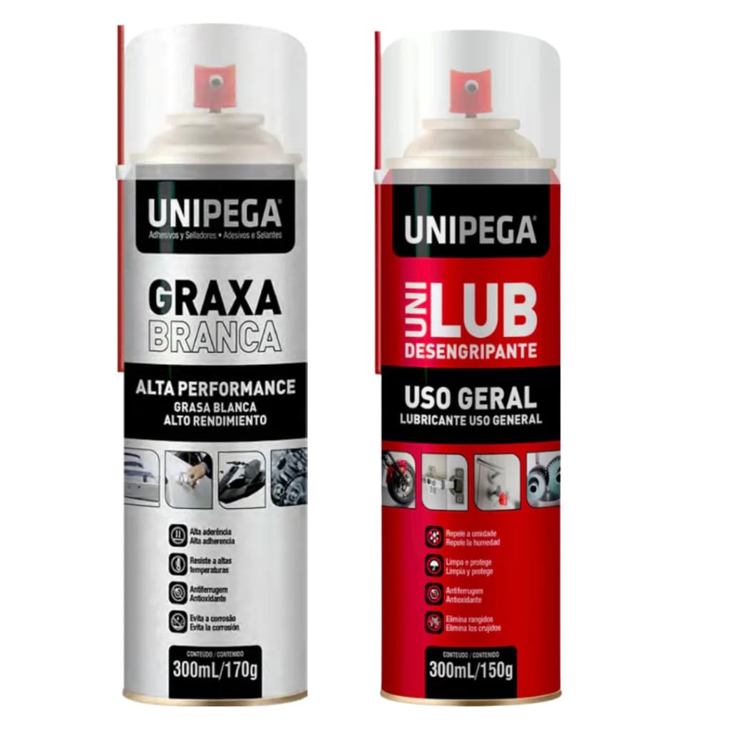 Kit Graxa Branca de Litio Spray 300ml + Desengripante Lubrificante Unilub
