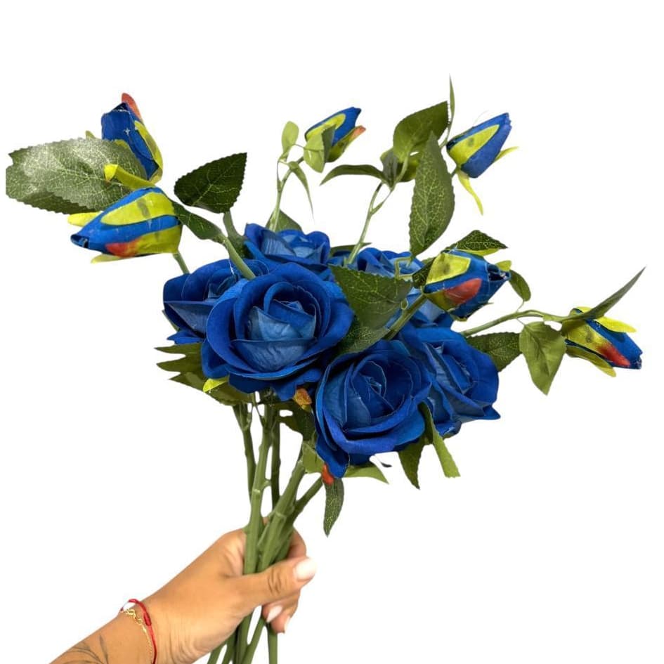Kit 6 Flores Artificiais Para Decoração Rosas Botão Flor 40 cm Artificial Aveludada Azul Dia dos Pais