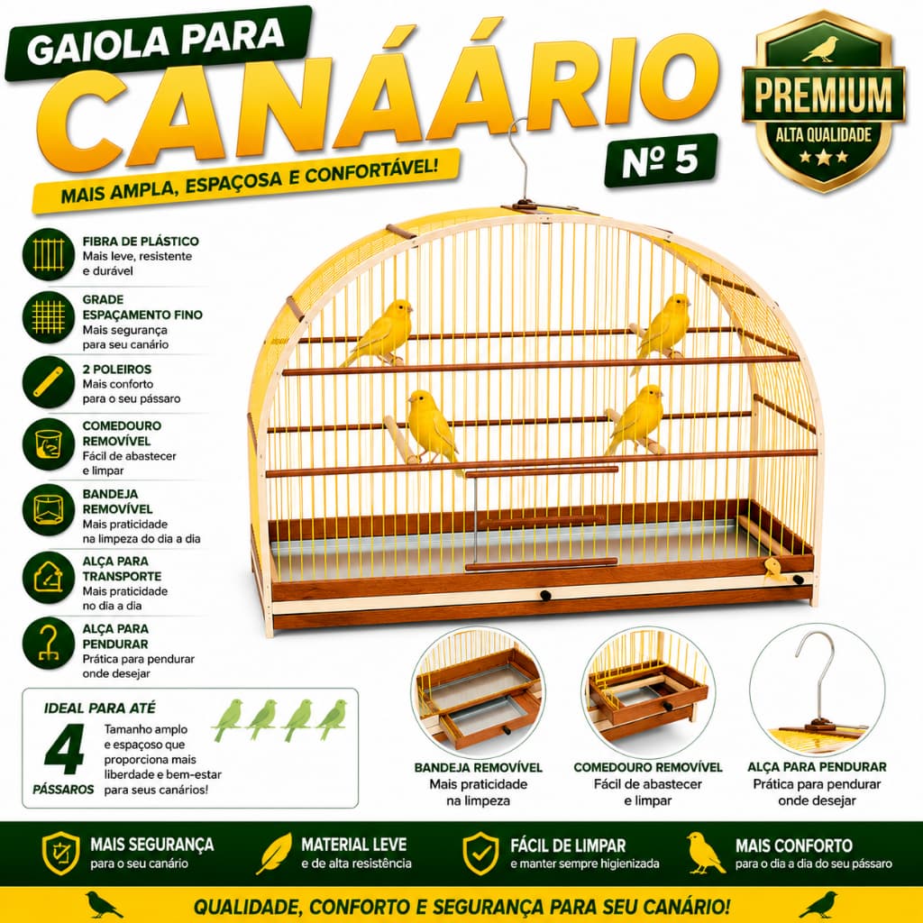 Gaiola Canário N5 Grande, Para 4 Pássaro, Gaiola Pássaro N5, Gaiola Passarinho, Coleiro, Curió, Trinca Ferro